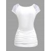 T-Shirt Style D'Été à Manches Raglan en Dentelle de Couleur Unie avec Cordon de Serrage - Blanc XL | US 12