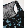 T-shirt D'Eté Papillon en Tissu Imprimé Transparent sans Manches à Col Carré - Noir L | US 8-10