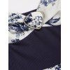 Robe D'Eté Feuille Plante et Cœur Imprimés Noué Au Dos à Taille Elastique - Bleu profond S | US 4