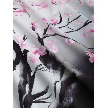 Sweetheart Neck Plum Blossom Ombre Print Ruched Bust Tank Belt Summer Dress