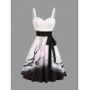 Sweetheart Neck Plum Blossom Print Ruched Bust Tank Belt Summer Dress