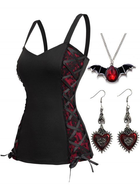 Bandage Tank Corset Cami Top And Chain Pendant Necklace Gothic Earrings Outfit