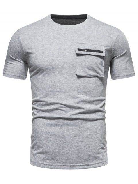 T-shirt D'été Simple avec Poche Zippée à Col Rond à Manches Courtes pour Homme