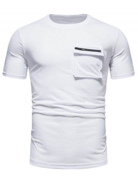 T-shirt D'été Simple avec Poche Zippée à Col Rond à Manches Courtes pour Homme