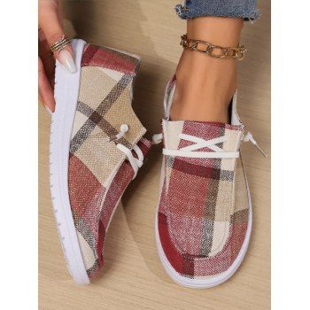 Plaid Pattern Casual Lightweight Sport Slip-On Flat Round Toe Canvas Shoes