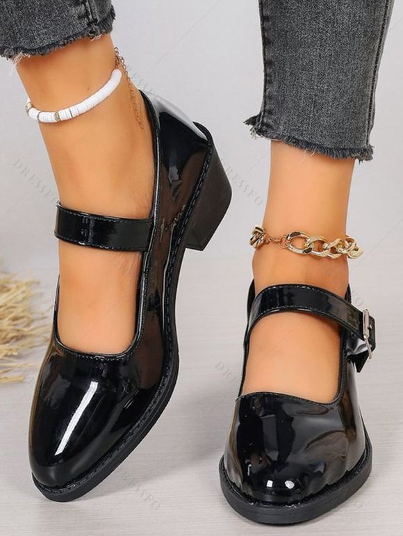 Chunky Heel Soft Bottom Fashionable Comfortable One-Strap Vintage Single Shoes - Noir EU 42