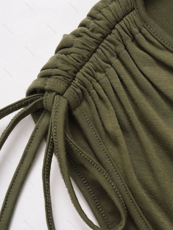 Robe Plissée Plongeante Ceinturée Superposée à Talon Epais - Vert profond S | US 4