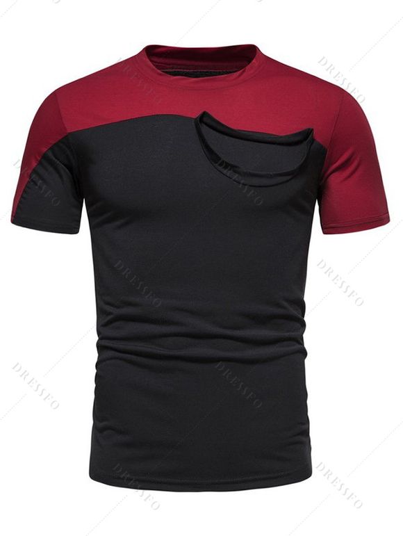 T-shirt à Manches Courtes à Deux Tons pour Homme - Rouge XL