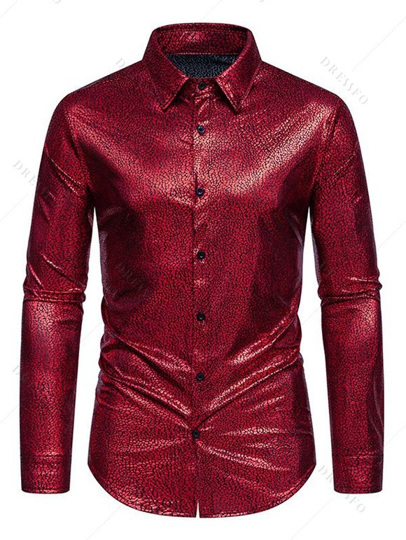 Chemise Dorée Homme à Boutons à Manches Longues - Rouge XXL