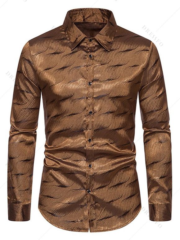 Chemise Boutonnée Colorée à Manches Longues en Satin pour Homme - d'or XL
