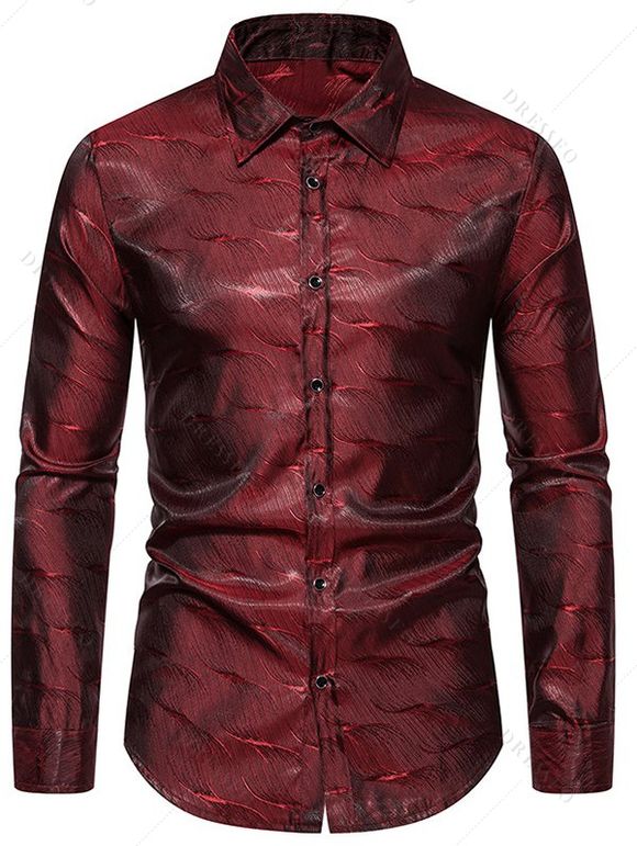 Chemise Boutonnée Colorée à Manches Longues en Satin pour Homme - Rouge foncé XL