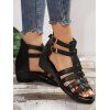 Anti-Slip Soft Bottom And Soft Surface Wedge Sandals Peep Toe Roman Style Flat Sandals - Noir EU 38