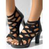 Rhinestone butterfly Decor Hollow Out Zipper Back Peep Toe Platform Chunky Heeled Sandals - Noir EU 36