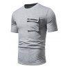 T-shirt D'été Simple avec Poche Zippée à Col Rond à Manches Courtes pour Homme - Gris XXL