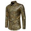 Chemise de Soirée Boutonnée Colorée Dorée à Manches Longues - d'or L