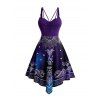 Robe asymétrique décontractée sans manches à taille moyenne pour femme, imprimé tête de mort, froncée, anneau en O, style crâne - Pourpre L | US 12