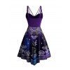 Robe asymétrique décontractée sans manches à taille moyenne pour femme, imprimé tête de mort, froncée, anneau en O, style crâne - Pourpre L | US 12
