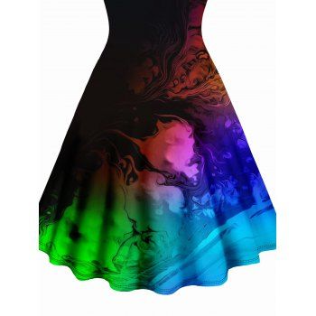 Colorful Print V Neck Dress O Ring Straps Sleeveless A Line Summer Dress