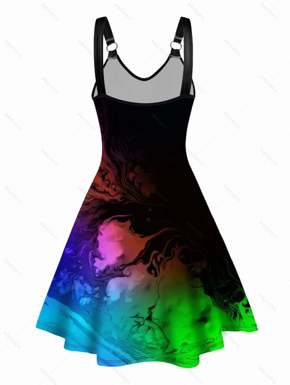 Robe D'Eté Ligne A à Bretelle Anneau en O Coloré Imprimée sans Manches - Noir S | US 4