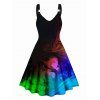 Colorful Print V Neck Dress O Ring Straps Sleeveless A Line Summer Dress
