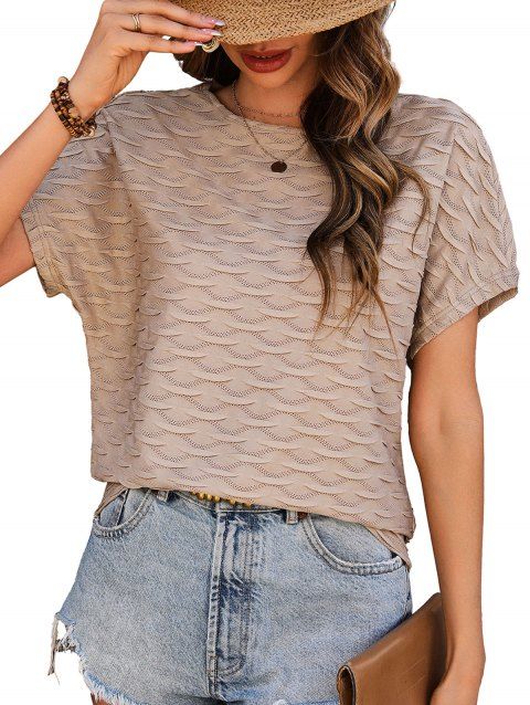 T-shirt Brodé à Manches Chauves-Souris avec Œillets pour Femme