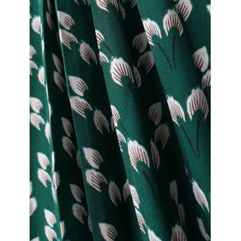 Allover Petal Print Tulip Sleeve Self Belt Casual Dress