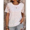 T-shirt Brodé Festonné en Dentelle à Manches Courtes à Œillets - Blanc XL | US 12