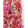 Robe Bohémienne Plissée Fleurie Imprimée Fendue à Epaule Dénudée à Manches Courtes - Rouge XL | US 12