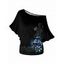 T-shirt Lâche Crâne Fleur Imprimé à Manches Chauve-souris à Frange Oblique - Noir M | US 6