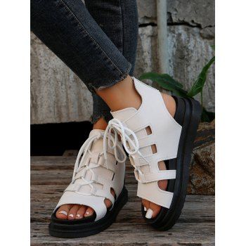 Platform Thick Sole Roman Lace Up Sandals Round Toe Flat Increased Heel Outdoor Shoes