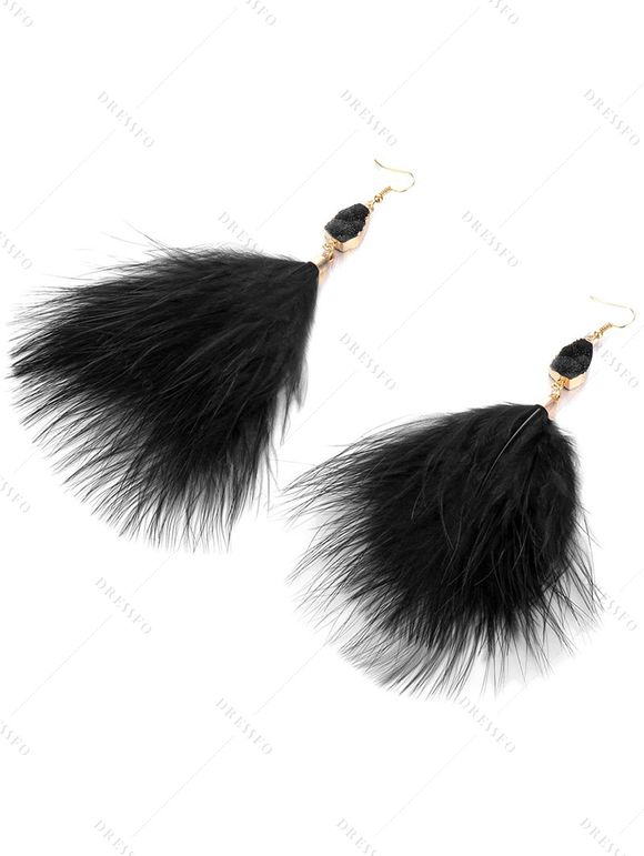 Boucles D'Oreilles Elégantes Pendantes Simples avec Plume - Noir 
