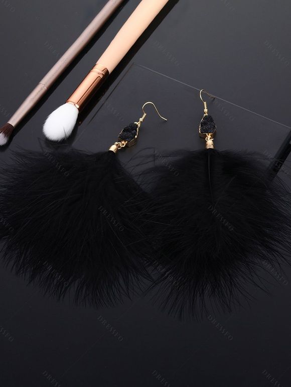 Boucles D'Oreilles Elégantes Pendantes Simples avec Plume - Noir 