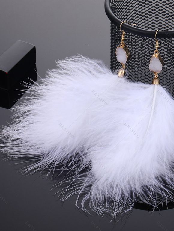 Boucles D'Oreilles Elégantes Pendantes Simples avec Plume - Blanc 