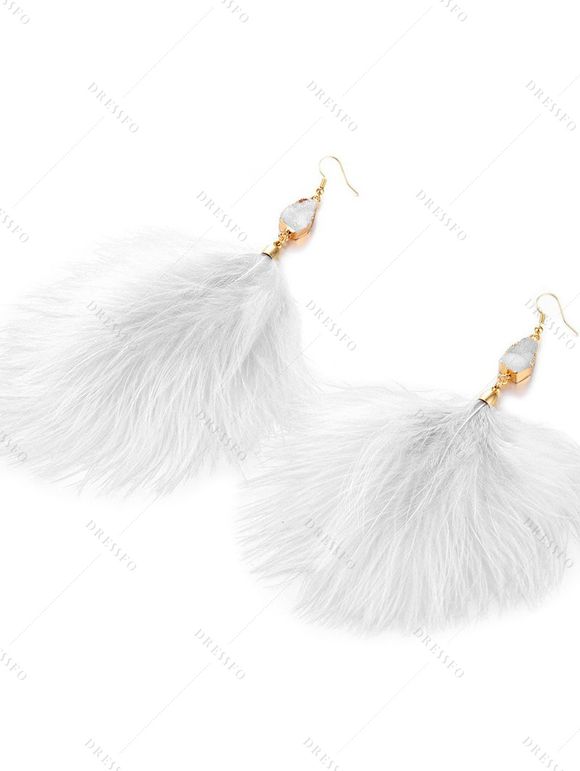 Boucles D'Oreilles Elégantes Pendantes Simples avec Plume - Blanc 