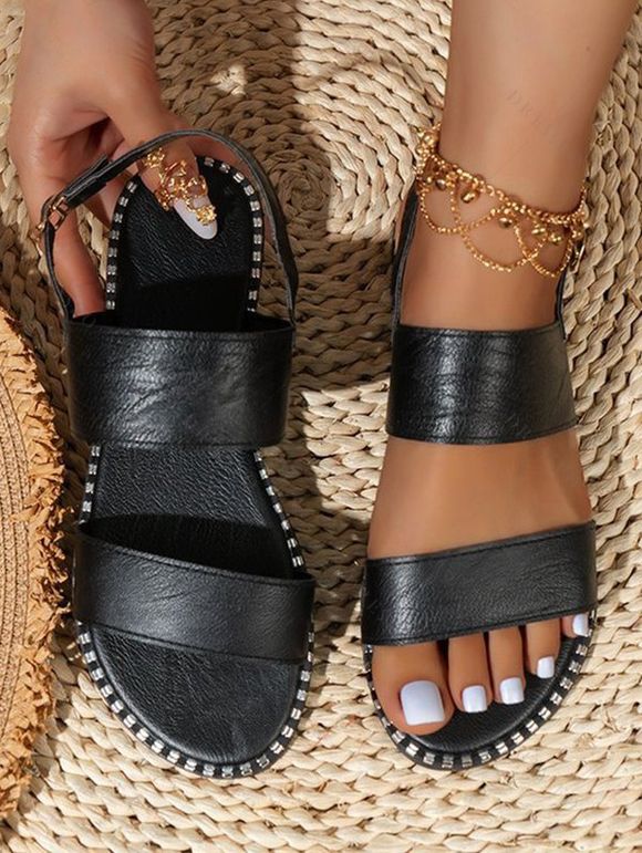 New Fashionable Elegant Double Strap Flat Open Toe Beach Sandals - Noir EU 38