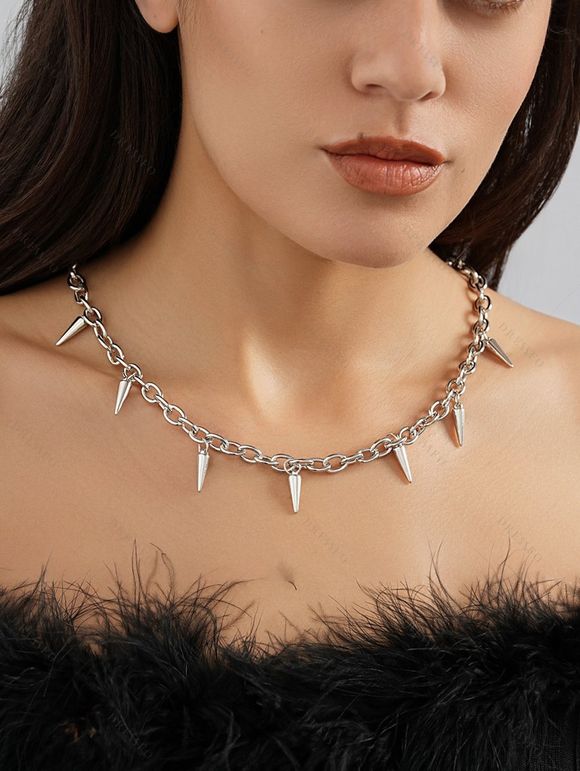 Collier de Clavicule Charmant Chaîne Géométrique avec Rivet Style Hip Hop - Argent 