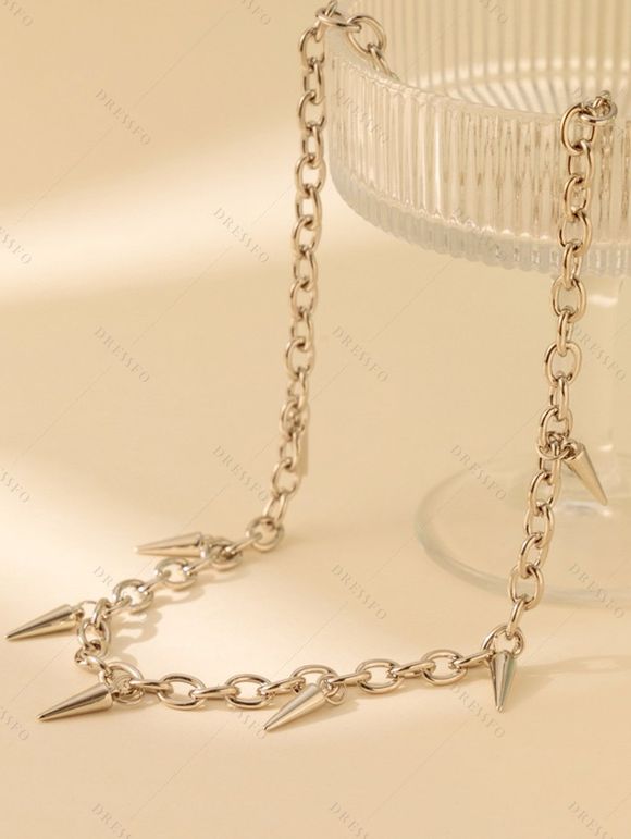 Collier de Clavicule Charmant Chaîne Géométrique avec Rivet Style Hip Hop - Argent 