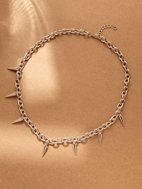 Collier de Clavicule Charmant Chaîne Géométrique avec Rivet Style Hip Hop - Argent 