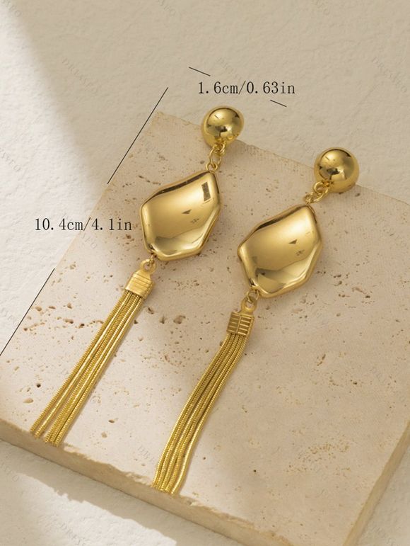 Boucles D'Oreilles Pendantes Élégantes Motif Géométrique Chaîne Dorée et Perle - d'or 