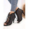 European & American Style Fish Mouth Mesh Breathable Lace Up High Heeled Sandals - Noir EU 38