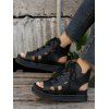 Platform Thick Sole Roman Lace Up Sandals Round Toe Flat Increased Heel Outdoor Shoes - Noir EU 40