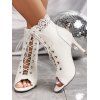 Lace Patchwork Peep Toe Solid Color Lace Up High Heel Ankle Summer Sandals - Blanc EU 43