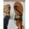 Side Embroidery Simple Fashionable Flat Toe Ring Sandals - Noir EU 42