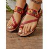 Side Embroidery Simple Fashionable Flat Toe Ring Sandals - Rouge EU 38