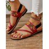 Side Embroidery Simple Fashionable Flat Toe Ring Sandals - Rouge EU 38