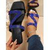 Rhinestone Flat Bottom Slippers Women Summer Beach Sandals - Bleu EU 41