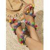 Summer Fashion Roman Sandals Open Toe Pom Pom Ethic Style Low Heel Flat Sandals - multicolor EU 36