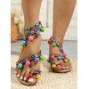 Summer Fashion Roman Sandals Open Toe Pom Pom Ethic Style Low Heel Flat Sandals - multicolor EU 40