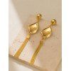 Boucles D'Oreilles Pendantes Élégantes Motif Géométrique Chaîne Dorée et Perle - d'or 