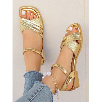 Metallic Criss Cross Buckle Chain Flat Sandals Glamorous Summer Ankle Strap Sandals